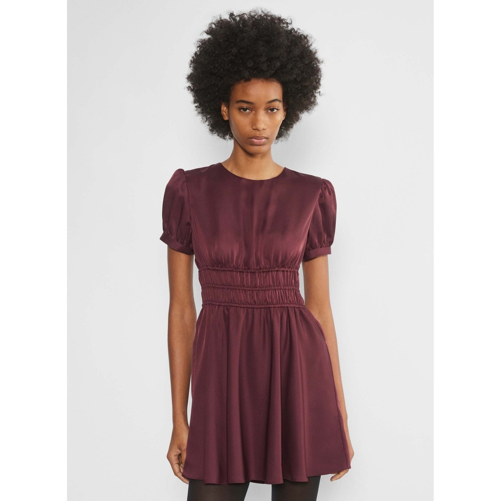 Sunday Best Aritzia Anderson Satin Mini Dress Puff Sleeve Burgundy Size M